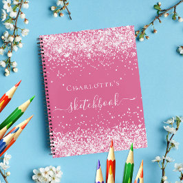 Sketchbook pink blush glitter name script ノートブック