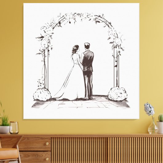 Sketchbook Romance Fine Line Art Wedding Seating  キャンバスプリント (インサイチュ (リビング))