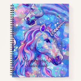 Sketchbook Unicornピンクブルー虹色の名前 ノートブック