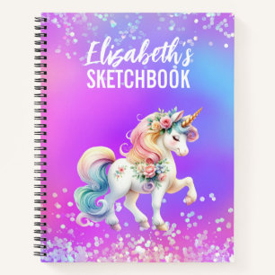 Sketchbook Unicornピンク紫の虹色の名前 ノートブック