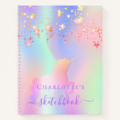 Sketchbook unicornピンク紫の虹色の名前 ノートブック (正面)