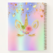 Sketchbook unicorn顔ピンク金ゴールド星型ホログラフィック ノートブック (裏面)