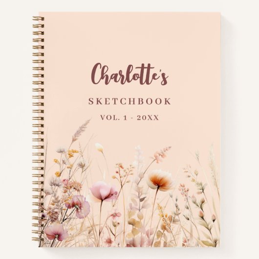 Sketchbook wildflowers pink peach name script ノートブック (正面)
