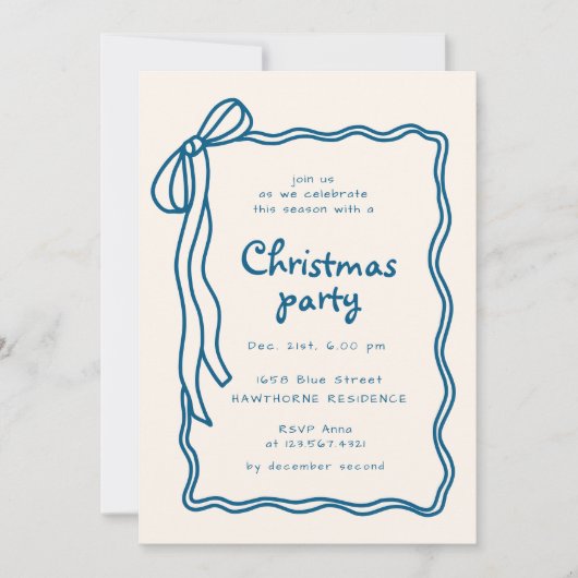 Sketched Bow Frame Christmas Party 招待状 (正面)