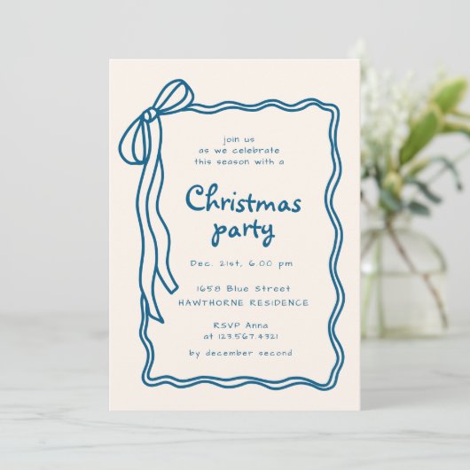 Sketched Bow Frame Christmas Party 招待状 (スタンド正面)