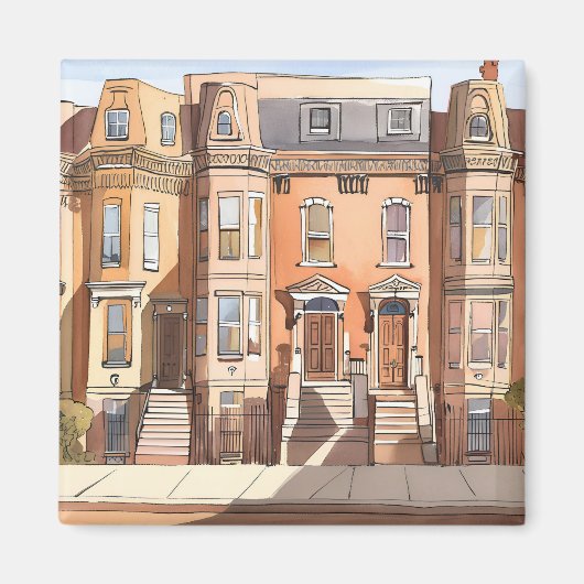 Sketched Brownstones | Boston Massachusetts マグネット (正面)