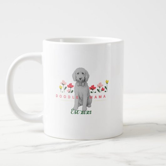 Sketched Doodle Mug with Flowers - Customizable ジャンボコーヒーマグカップ (左)