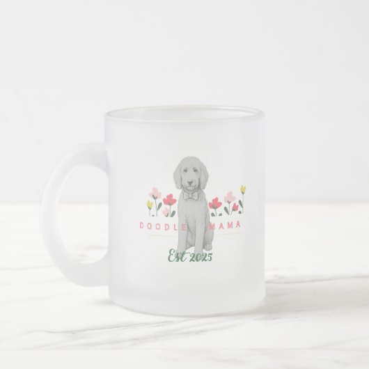 Sketched Doodle Mug with Flowers - Customizable フロストグラスマグカップ (左)