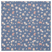 Sketched Flowers on Blue ファブリック (見本)
