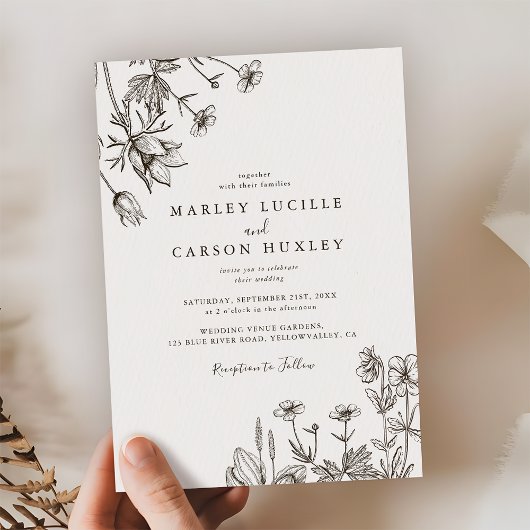 Sketched Hand Drawn Wildflower Wedding 招待状