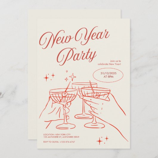 Sketched New Years Eve Party Invitation 招待状 (正面/裏面)