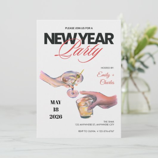 Sketched New Years Eve Party Invitation 招待状 (スタンド正面)