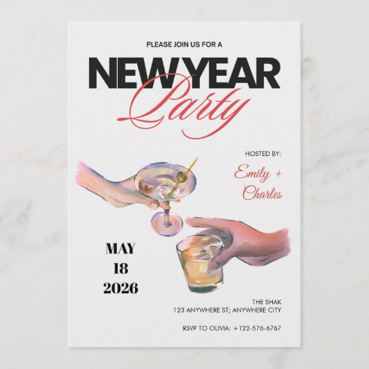 Sketched New Years Eve Party Invitation 招待状 (正面)