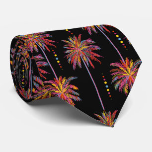 Sketched Tropical Neon Palm Trees & Dots on Black ネクタイ