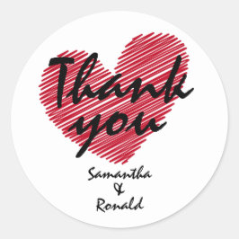 Sketchy赤いハート結婚の感謝ステッカー ラウンドシール