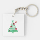 sketchy christmas tree with red bow and santa hat キーホルダー (裏面)