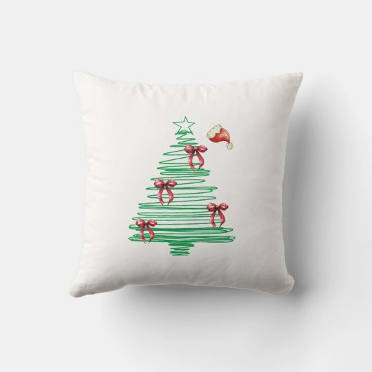 sketchy christmas tree with red bow and santa hat クッション (裏面)