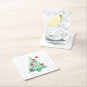 sketchy christmas tree with red bow and santa hat スクエアペーパーコースター (インサイチュ)