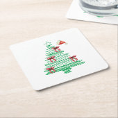 sketchy christmas tree with red bow and santa hat スクエアペーパーコースター (アングル)