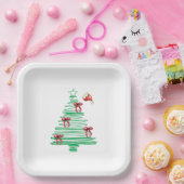 sketchy christmas tree with red bow and santa hat ペーパープレート (パーティー)