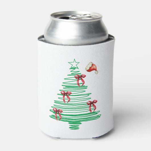 sketchy christmas tree with red bow and santa hat 缶クーラー (缶正面)
