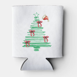 sketchy christmas tree with red bow and santa hat 缶クーラー