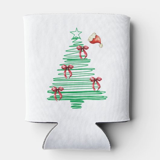 sketchy christmas tree with red bow and santa hat 缶クーラー (裏面)
