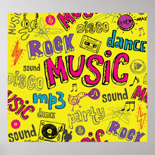 Sketchy Music Doodlesシームレスな背景 ポスター (正面)