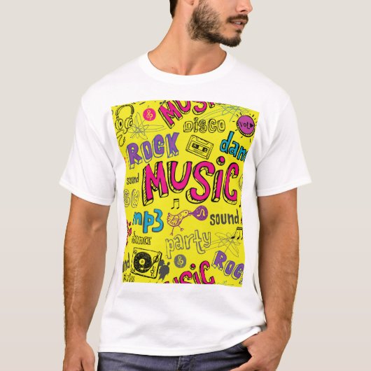 Sketchy Music Doodlesシームレスな背景 Tシャツ (正面)