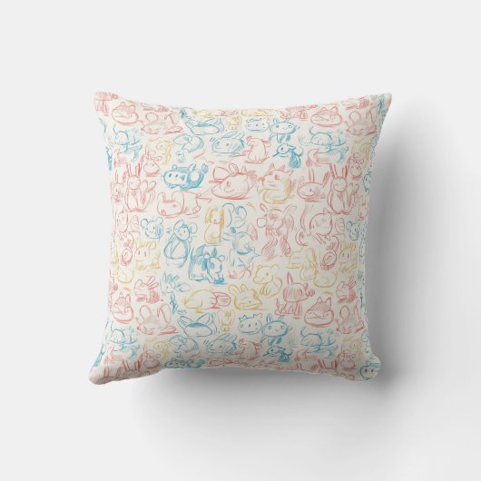 Sketchy Pastel Animal Doodle Pattern クッション (裏面)