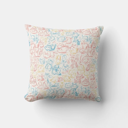 Sketchy Pastel Animal Doodle Pattern クッション (正面)