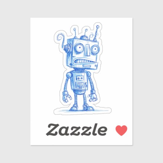 Sketchy Robot Sticker – 手描き予測できなデザイン シール (シート)