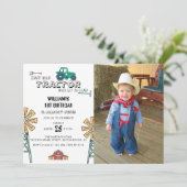 Sketchy Tractor Farm風車の写真1st誕生日 招待状 (スタンド正面)