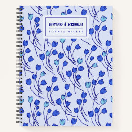 Sketchy Tulips Hand Drawn Floral | Blue Delft ノートブック