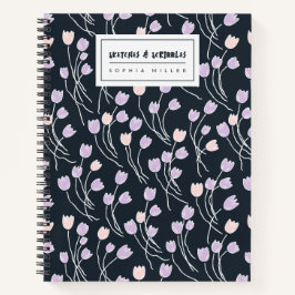 Sketchy Tulips Hand Drawn Floral | Midnight Garden ノートブック