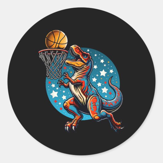 Sketll Player T-rex Dinosaur  ラウンドシール (正面)