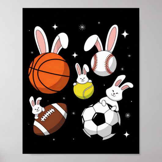 Sketll Sell Footll Soccer Sports Easter Day Bunny ポスター (正面)