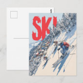 Ski Adventure on Mountain Slope ポストカード (正面/裏面)