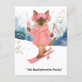 Ski Bachelorette Party for cat Lovers インビテーションポストカード