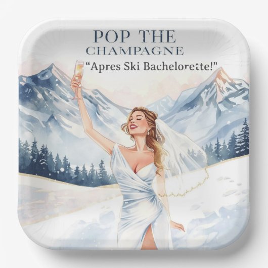 Ski Bachelorette Weekend Bride on the Slopes ペーパープレート (正面)