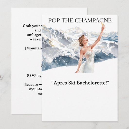 Ski Bachelorette Weekend Bride on the Slopes 招待状 (正面/裏面)