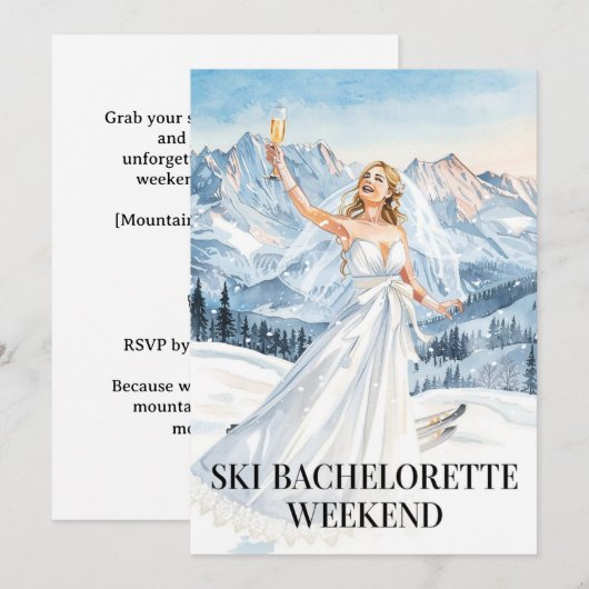 Ski Bachelorette Weekend Bride on the Slopes 招待状 (正面/裏面)