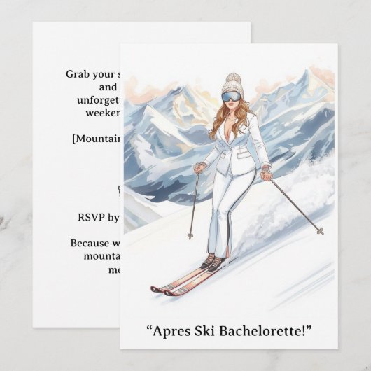 Ski Bachelorette Weekend Bride on the Slopes 招待状 (正面/裏面)