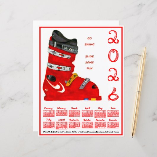 Ski Boot Go Skiing Slide Some Fun 2026 Calendar (正面/裏面インサイチュ)