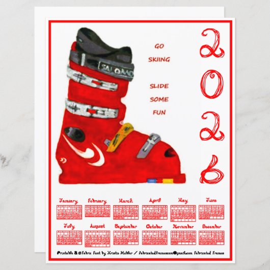Ski Boot Go Skiing Slide Some Fun 2026 Calendar (正面/裏面)