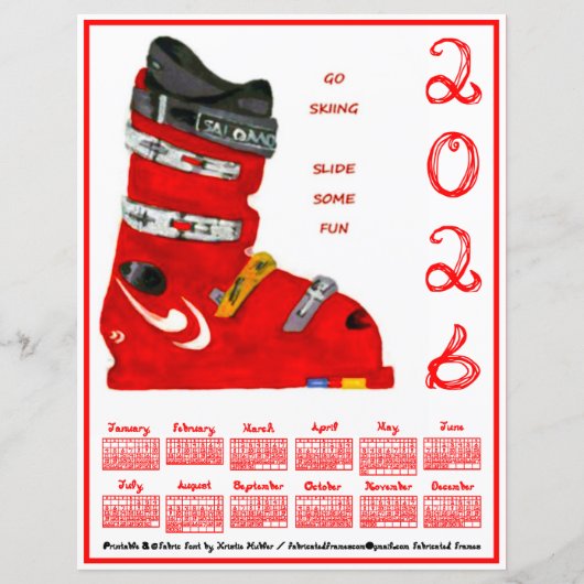 Ski Boot Go Skiing Slide Some Fun 2026 Calendar (正面)
