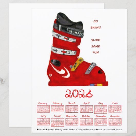 Ski Boot Go Skiing Slide Some Fun 2026 Calendar (正面/裏面)