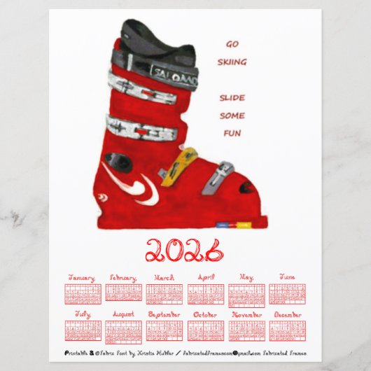 Ski Boot Go Skiing Slide Some Fun 2026 Calendar (正面)