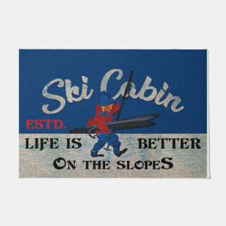 Ski Cabin Retro Rug, Life Is Better On The Slopes ドアマット