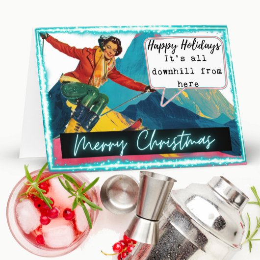 Ski Christmas Card Funny Retro Skiing Best Friend カード